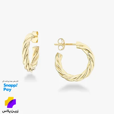 گوشواره زنانه نقره 925 استرلینگ برند میابلا، طرح حلقه‌ای سبک وزن پیچ خورده، با روکش طلا 18 عیار، قطر 15 میلی‌متر، ساخت ایتالیا