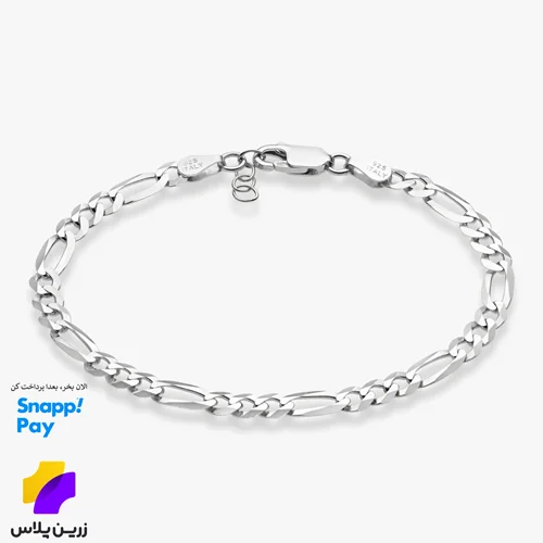 دستبند زنانه و مردانه نقره 925 استرلینگ برند میابلا، طرح زنجیری فیگارو، با روکش رودیوم طلا سفید، پهنای 5 میلی‌متر، ساخت ایتالیا