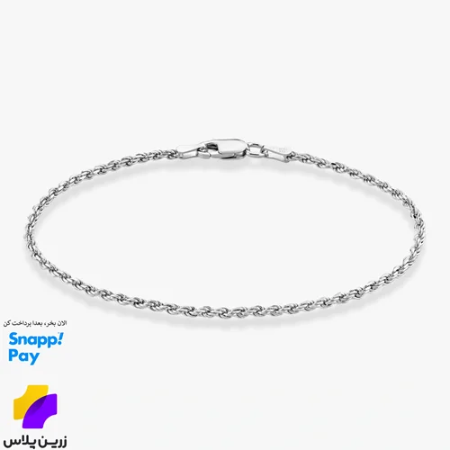 دستبند زنانه نقره 925 استرلینگ برند میابلا، طرح طنابی، با روکش رودیوم طلا سفید، پهنای 2 میلی‌متر، ساخت ایتالیا